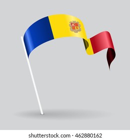 Andorran pin icon wavy flag. Vector illustration.