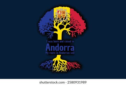 Andorran roots and symbolism: a tree with the Andorran flag, embodying national pride and love for nature