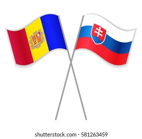 Andorran and Slovak crossed flags. Andorra combined with Slovakia isolated on white. Language learning, international business or travel concept.