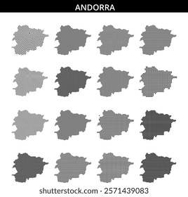 Andorra's borders are illustrated in a unique pixelated format, highlighting the country's shape and geography clearly.