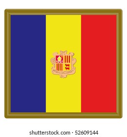 Andorra's flag with gold frame