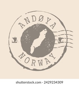 Andoya Island Stamp Postal. Map Silhouette rubber Seal.  Design Retro Travel. Nordland, Norway. Seal of Map Andoya Island grunge  for your web site design, app, UI.  EPS10.