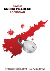 Andra Pradesh lockdown preventing covid19, corona virus epidemic and outbreak. Lockdown concept Andra Pradesh map with locker. vector illustration design 
