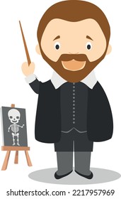 Andreas Vesalius cartoon character. Vector Illustration. Kids History Collection.