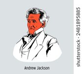 Andrew Jackson is an American statesman and politician, the 7th President of the United States. Founder of the Democratic Party. Hand drawn vector illustration