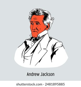 Andrew Jackson es un estadista y político estadounidense, el séptimo presidente de Estados Unidos. Fundador del Partido Demócrata. Ilustración vectorial dibujada a mano