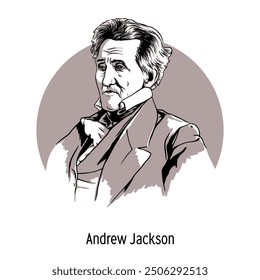 Andrew Jackson es un estadista y político estadounidense, el séptimo presidente de los Estados Unidos. Fundador del Partido Demócrata. Ilustración vectorial dibujada a mano