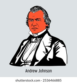 Andrew Johnson foi o 17º presidente dos Estados Unidos da América de 1865 a 1869, originalmente um membro do Partido Democrata. Ilustração de vetor desenhada à mão