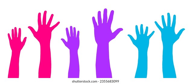 Androgyne flag colors painted hands raised. Gay pride symbol