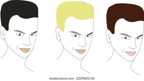 Androgynes-Set, geschlechtsneutrales Gesicht, Nahaufnahme. Vektorgrafik einzeln. 