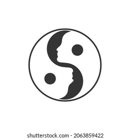 Androgynous symbol. Narcissistic personality disorder sign. Two female profiles. Yin and yang concept. Vector illustration