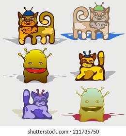 Android animal with an antenna. Comic picture of a small robotic.Creature, animal, vector illustration.
