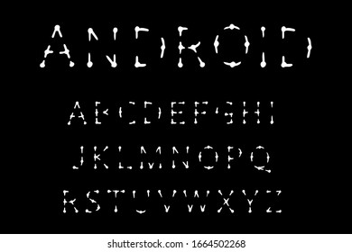 Android hand drawn vector font type in cartoon comic style black white lettering