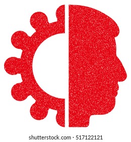 Android Head grainy textured icon for overlay watermark stamps. Flat symbol with unclean texture. Dotted vector red ink rubber seal stamp with grunge design on a white background.