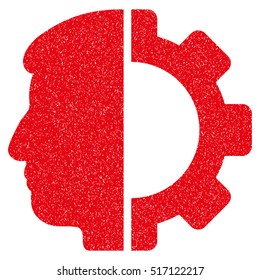 Android Head grainy textured icon for overlay watermark stamps. Flat symbol with dirty texture. Dotted vector red ink rubber seal stamp with grunge design on a white background.
