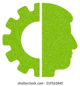Android Head grainy textured icon for overlay watermark stamps. Flat symbol with dust texture. Dotted vector eco green ink rubber seal stamp with grunge design on a white background.