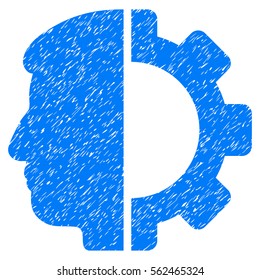 Android Head grainy textured icon for overlay watermark stamps. Flat symbol with unclean texture. Dotted vector blue ink rubber seal stamp with grunge design on a white background.