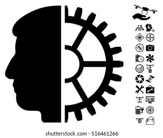 Android Head icon with bonus airdrone service graphic icons. Vector illustration style is flat iconic symbols on white background.