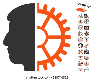 Android Head icon with bonus copter service pictures. Vector illustration style is flat iconic symbols on white background.