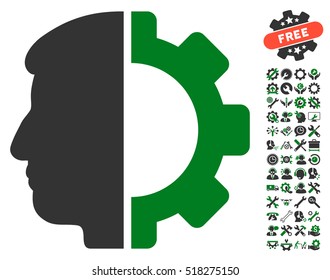 Android Head icon with bonus setup tools pictograph collection. Vector illustration style is flat iconic green and gray symbols on white background.