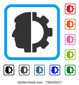 Android Head icon. Flat grey pictogram symbol inside a light blue rounded frame. Black, gray, green, blue, red, orange color variants of Android Head vector.