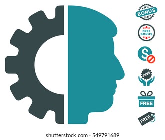 Android Head icon with free bonus pictograph collection. Vector illustration style is flat iconic symbols, soft blue colors, white background.