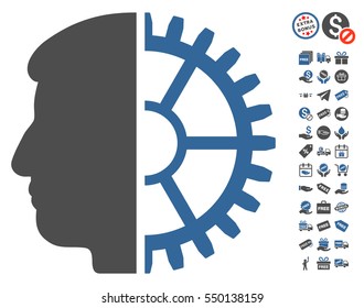 Android Head icon with free bonus clip art. Vector illustration style is flat iconic symbols, cobalt and gray colors, white background.