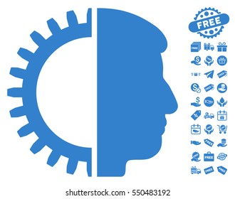 Android Head icon with free bonus pictures. Vector illustration style is flat iconic symbols, cobalt color, white background.