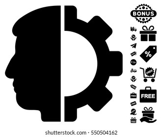 Android Head icon with free bonus clip art. Vector illustration style is flat iconic symbols, black color, white background.