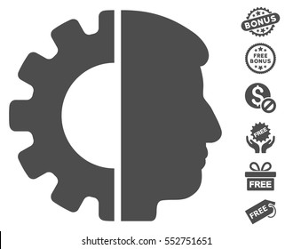 Android Head icon with free bonus pictograph collection. Vector illustration style is flat iconic symbols, gray color, white background.