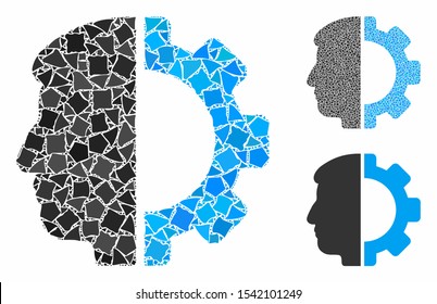 Android head mosaic of unequal pieces in different sizes and color tones, based on android head icon. Vector humpy pieces are grouped into mosaic. Android head icons collage with dotted pattern.