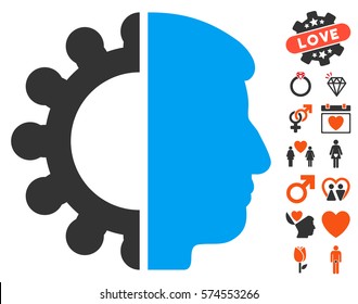 Android Head pictograph with bonus passion clip art. Vector illustration style is flat iconic symbols for web design, app user interfaces.