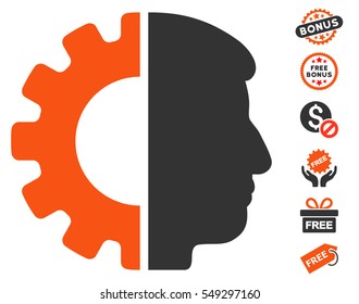 Android Head pictograph with free bonus symbols. Vector illustration style is flat iconic symbols, orange and gray colors, white background.