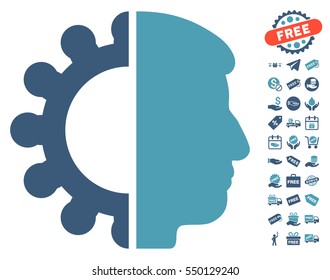 Android Head pictograph with free bonus pictograms. Vector illustration style is flat iconic symbols, cyan and blue colors, white background.