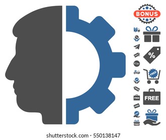 Android Head pictograph with free bonus pictograph collection. Vector illustration style is flat iconic symbols, cobalt and gray colors, white background.