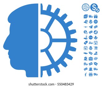 Android Head pictograph with free bonus icon set. Vector illustration style is flat iconic symbols, cobalt color, white background.