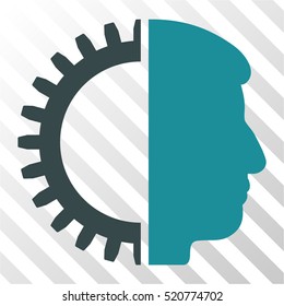 Android Head vector icon. Illustration style is flat iconic bicolor soft blue symbol on a hatched transparent background.