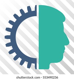 Android Head vector icon. Illustration style is flat iconic bicolor cobalt and cyan symbol on a hatched transparent background.