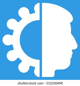 Android Head vector icon. Style is flat graphic symbol, white color, blue background.