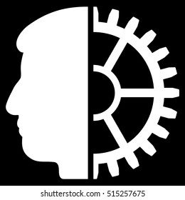 Android Head vector icon. Style is flat graphic symbol, white color, black background.