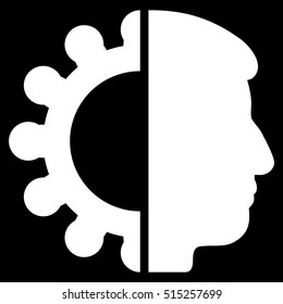 Android Head vector icon. Style is flat graphic symbol, white color, black background.