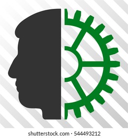 Android Head vector pictogram. Illustration style is flat iconic bicolor green and gray symbol on a hatch transparent background.