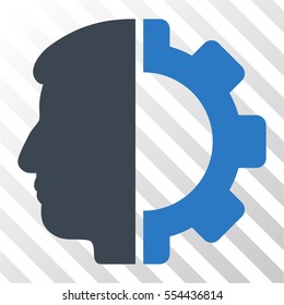 Android Head vector pictogram. Illustration style is flat iconic bicolor smooth blue symbol on a hatch transparent background.