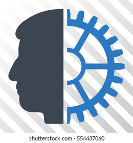 Android Head vector pictogram. Illustration style is flat iconic bicolor smooth blue symbol on a hatched transparent background.