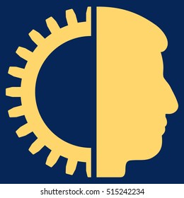 Android Head vector pictogram. Style is flat graphic symbol, yellow color, blue background.