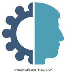 Android Head vector pictogram. Style is flat graphic bicolor symbol, cyan and blue colors, white background.