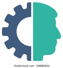 Android Head vector pictogram. Style is flat graphic bicolor symbol, cobalt and cyan colors, white background.