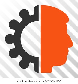 Android Head vector pictograph. Illustration style is flat iconic bicolor orange and gray symbol on a hatched transparent background.