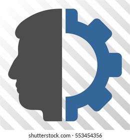 Android Head vector pictograph. Illustration style is flat iconic bicolor cobalt and gray symbol on a hatched transparent background.