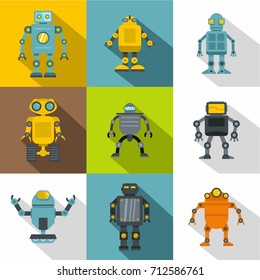Android icon set. Flat style set of 9 android vector icons for web design